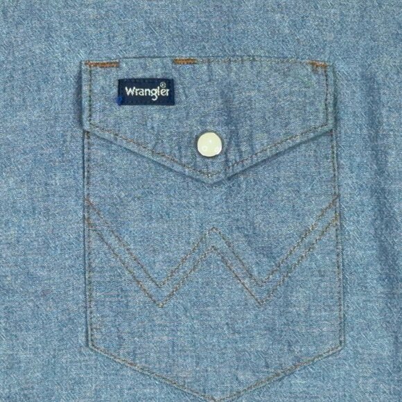 Wrangler Denim Westerm Shirt Mens 2XT Tall Blue Cowboy Cut Pearl Snap Rodeo - Picture 5 of 8